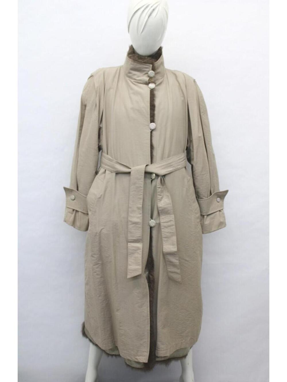 Excellent Opossum Fur Lined Beige Raincoat Jacket Women Woman Size 4-6 Small